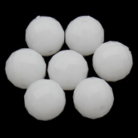 Perles acrylique de couleur unie, Rond, facettes & couleur solide, blanc, 10mm, Trou:Environ 1mm, 2sacsvalises/lot, Environ 830PC/sac, Vendu par lot