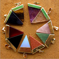Gemstone Pendants Jewelry, with Tibetan Style, Triangle, gold color plated, natural & different materials for choice, nickel, lead & cadmium free, 27x43mm, Hole:Approx 3mm, 10PCs/Lot, Sold By Lot