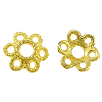 Brass Bead Cap, Flower, real gold plated, high quality plating and never fade, nickel, lead & cadmium free, 6x6x0.70mm, Hole:Approx 1.5mm, 100PCs/Lot, Sold By Lot