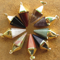 Gemstone Pendants Jewelry, with Tibetan Style, Spike, gold color plated, natural & different materials for choice, nickel, lead & cadmium free, 16x38-39mm, Hole:Approx 3mm, 10PCs/Lot, Sold By Lot