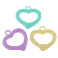 Acrylic Pendants, Heart, candy style & solid color, mixed colors, 19x20x2mm, Hole:Approx 1mm, 2Bags/Lot, Approx 1660PCs/Bag, Sold By Lot