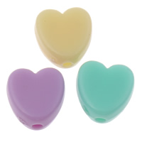 Solid Color Akril gyöngyök, Szív, Candy stílus & egyszínű, kevert színek, 8x8x4mm, Lyuk:Kb 1mm, 2táskák/Lot, Kb 1660PC-k/Bag, Által értékesített Lot