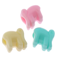 Solid Color Akryl perler, Elephant, slik stil & ensfarvet, blandede farver, 10x10x9mm, Hole:Ca. 4mm, 2Tasker/Lot, Ca. 1660pc'er/Bag, Solgt af Lot
