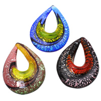 Lampwork, Teardrop, handmade, silver foil, mixed colors, 40x53x13mm, Hole:Approx 13x27mm, 12PCs/Box, Sold By Box