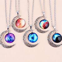 Time Gem Jewelry Necklace Zinc Alloy with Glass with 2Inch extender chain Moon platinum color plated & blacken & decal nickel lead & cadmium free Sold Per Approx 17.7 Inch Strand