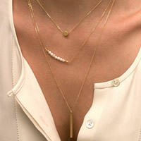 Mode-Multi-Layer-Halskette, Zinklegierung, mit Perlen, goldfarben plattiert, Oval-Kette & 3-Strang, frei von Nickel, Blei & Kadmium, 3SträngeStrang/Menge, verkauft von Menge