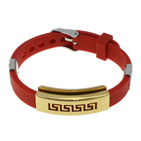 Bracelet homme, silicone, avec acier inoxydable, Placage, réglable, rouge, 38x16x7mm, 10x3mm, Vendu par Environ 8.5 pouce brin