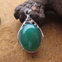 Green Agate Pendant, with Tibetan Style, Flat Oval, silver color plated, natural, nickel, lead & cadmium free, 31x15mm, Hole:Approx 3mm, 10PCs/Lot, Sold By Lot