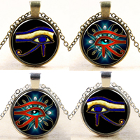 Time Gem Jewelry Necklace, Tibetan Style, with Paper & Glass, with 2lnch extender chain, Flat Round, plated, oval chain & different designs for choice, more colors for choice, nickel, lead & cadmium free, 27mm, Length:Approx 17.7 Inch, 3Strands/Lot, Sold By Lot