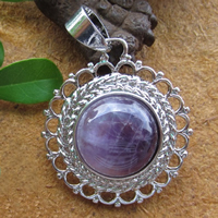 Amethyst Pendant, with Tibetan Style, Flower, platinum color plated, February Birthstone & natural, nickel, lead & cadmium free, 29x40mm, Hole:Approx 3mm, 10PCs/Lot, Sold By Lot