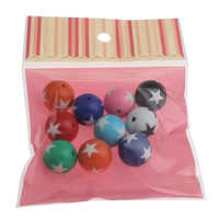 Perles acrylique de couleur unie, avec Bande en plastique, Rond, avec motif d'étoile & couleur solide, couleurs mélangées, 20mm, Trou:Environ 3mm, 2sacsvalises/lot, 10PC/sac, Vendu par lot