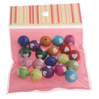 Perles acrylique de couleur unie, avec Bande en plastique, Rond, avec le motif de coeur & couleur solide, couleurs mélangées, 16mm, Trou:Environ 3mm, 2sacsvalises/lot, 20PC/sac, Vendu par lot