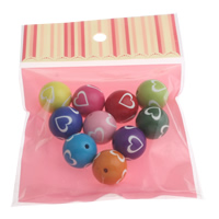 Perles acrylique de couleur unie, avec Bande en plastique, Rond, avec le motif de coeur & couleur solide, couleurs mélangées, 20mm, Trou:Environ 3mm, 2sacsvalises/lot, 10PC/sac, Vendu par lot