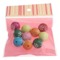 Opaque Acrylic Beads, with OPP Bag, Round, with flower pattern & solid color, mixed colors, 20mm, Hole:Approx 3mm, 2Bags/Lot, 10PCs/Bag, Sold By Lot