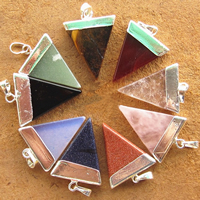 Gemstone Pendants Jewelry with Zinc Alloy Triangle silver color plated natural nickel lead & cadmium free Approx 2mm Sold By Lot