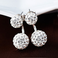 Double Faced Stud Earring, 925 Sterling Silver, with Rhinestone Clay Pave Bead, Round, nickel, lead & cadmium free, 18mm,25mm, Sold By Pair