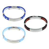 Bracelets en silicone, acier inoxydable, avec silicone, plus de couleurs à choisir, 9mm, 38.5x11x6mm, Longueur Environ 7.3 pouce, 12Strandstoron/lot, Vendu par lot