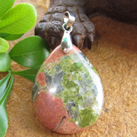 Natural Unakite Pendants, with Tibetan Style, Teardrop, silver color plated, nickel, lead & cadmium free, 36x21mm, Hole:Approx 3mm, 10PCs/Lot, Sold By Lot