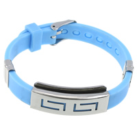 Silicone Bracelets Stainless Steel with Silicone adjustable light blue 10mm Length Approx 9 Inch Sold By Lot
