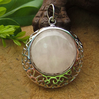 Rose Quartz Pendant with Zinc Alloy Flat Round silver color plated natural nickel lead & cadmium free Approx 3mm Sold By Lot