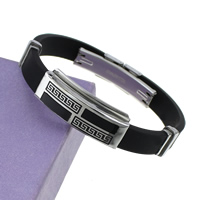 Men Bracelet, Stainless Steel, with Silicone, enamel, black, 10mm, 38x16x6mm, Length:Approx 7.5 Inch, 12Strands/Lot, Sold By Lot