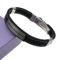 Men Bracelet Stainless Steel with Silicone plated gingham & enamel black 10mm Length Approx 8 Inch Sold By Lot