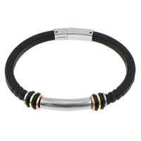 Men Bracelet Stainless Steel with Silicone plated black 5mm Length Approx 9 Inch Sold By Lot