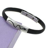 Men Bracelet Stainless Steel with Silicone Snake black 8mm Length Approx 7.5 Inch Sold By Lot
