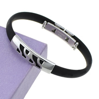 Men Bracelet, Stainless Steel, with Silicone, black, 8mm, 36x9.5x5mm, Length:Approx 7.5 Inch, 12Strands/Lot, Sold By Lot