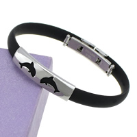 Men Bracelet Stainless Steel with Silicone Dolphin black 8mm Length Approx 7.5 Inch Sold By Lot