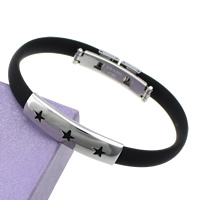 Men Bracelet Stainless Steel with Silicone Star black 8mm Length Approx 7.5 Inch Sold By Lot