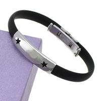 Men Bracelet Stainless Steel with Silicone Star black 8mm 1/Strand Sold Per Approx 7.5 Inch Strand