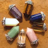 Ювелирные подвески из драгоценных камней, Полудрагоценный камень, с цинковый сплав, Маятник, плакирован серебром, природный & различные материалы для выбора, не содержит никель, свинец, 41x15mm, отверстие:Приблизительно 4.5mm, 10ПК/Лот, продается Лот