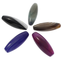 Agat perler, Agate, Oval, naturlig, forskellige materialer til valg & halv-boret, 13x40mm, Hole:Ca. 1mm, 30pc'er/Bag, Solgt af Bag