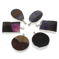 Dragon Veins Agate Pendant, with brass bail, platinum color plated, natural & mixed, 25-45mm, 9-10mm, Hole:Approx 5mm, 30PCs/Bag, Sold By Bag
