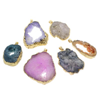 Natural Agate Druzy Pendant, Ice Quartz Agate, with brass bail, gold color plated, druzy style & mixed, 24-48mm, 38-55mm, 8-15mm, Hole:Approx 5mm, 20PCs/Bag, Sold By Bag