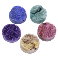 Perles druzy, agate quartz de glace, Plat rond, naturel, le style Druzy & semi-foré, couleurs mélangées, 20x10mm, Trou:Environ 1.5mm, 30PC/sac, Vendu par sac
