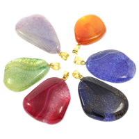 Dragon Veins Agate Pendant with brass bail gold color plated natural & mixed - Approx 5mm Sold By Bag
