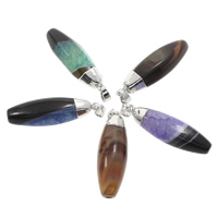 Agate Jewelry Pendants, Mixed Agate, with brass bail, Oval, platinum color plated, natural, 13x40x14mm-14x42x14mm, Hole:Approx 3.5mm, 20PCs/Bag, Sold By Bag