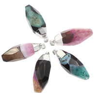 Dragon Veins Agate Pendant, with brass bail, Oval, platinum color plated, natural, mixed colors, 15x45x14mm-17x44x15mm, Hole:Approx 3.5mm, 20PCs/Bag, Sold By Bag