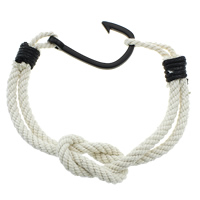 Nylon Cord Bracelets, with Tibetan Style, Pirate Fishhook, electrophoresis, nautical pattern, white, nickel, lead & cadmium free, 5mm,37x21x8mm, Length:Approx 8 Inch, 5Strands/Lot, Sold By Lot
