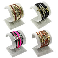 Kombineret Bracelet, PU, med Vokset Cotton Cord & Zinc Alloy, forgyldt, forskellige stilarter for valg & multi-streng, nikkel, bly & cadmium fri, 22-25mm, Solgt Per Ca. 6 inch Strand