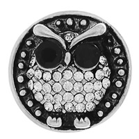 Zinc Alloy Jewelry Snap Button Owl antique silver color plated with rhinestone & two tone nickel lead & cadmium free 20mm Sold By Bag