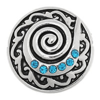 Tibetan Style Jewelry Snap Button, Flat Round, antique silver color plated, with rhinestone, nickel, lead & cadmium free, 20mm, 5PCs/Bag, Sold By Bag