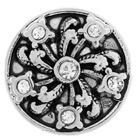 Zinc Alloy Jewelry Snap Button Flat Round antique silver color plated with rhinestone nickel lead & cadmium free 20mm Sold By Bag