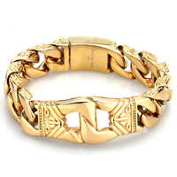 Men Bracelet, Stainless Steel, 18K gold plated, twist oval chain & for man, 18mm, Sold Per Approx 8.4 Inch Strand