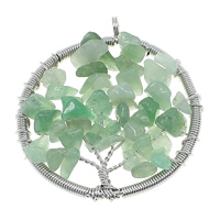 Natural Aventurine Pendants, Green Aventurine, with Brass, Tree, platinum color plated, nickel, lead & cadmium free, 47x53x10mm, Hole:Approx 5mm, 10PCs/Lot, Sold By Lot