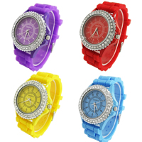 Women Wrist Watch Silicone with Glass & Zinc Alloy plated with rhinestone nickel lead & cadmium free 40mm Length Approx 9.6 Inch Sold By PC