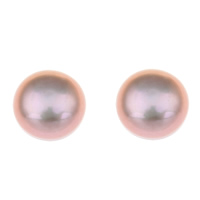 Perles nacres de culture d'eau douce demi percées , perle d'eau douce cultivée, Rond, naturel, semi-foré, violet, 7.5-8mm, Trou:Environ 0.5mm, 48pairescouple/lot, Vendu par lot
