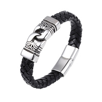 Men Bracelet Stainless Steel with Cowhide for man & blacken 12mm Sold Per Approx 8.2 Inch Strand